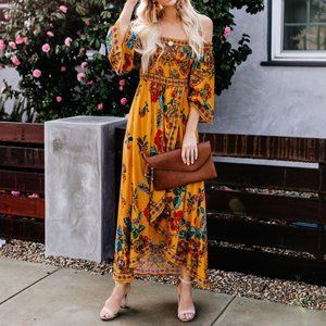 Nayeli Smocked Off The Shoulder High Low Dress